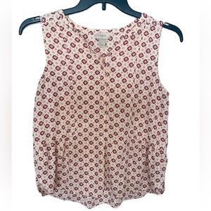 Loft Blouse Size Medium Salmon Pink Floral Sleeveless Button Neck